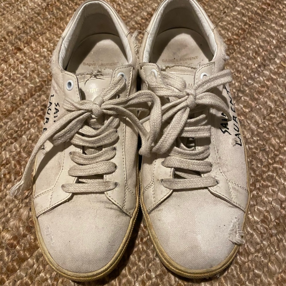 Saint Laurent Off-White Canvas Sneakers - Picture 2 of 10